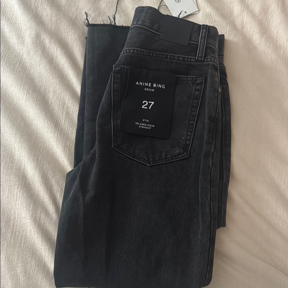 NWT Anine Bing Black Relaxed Jeans with Washed Look